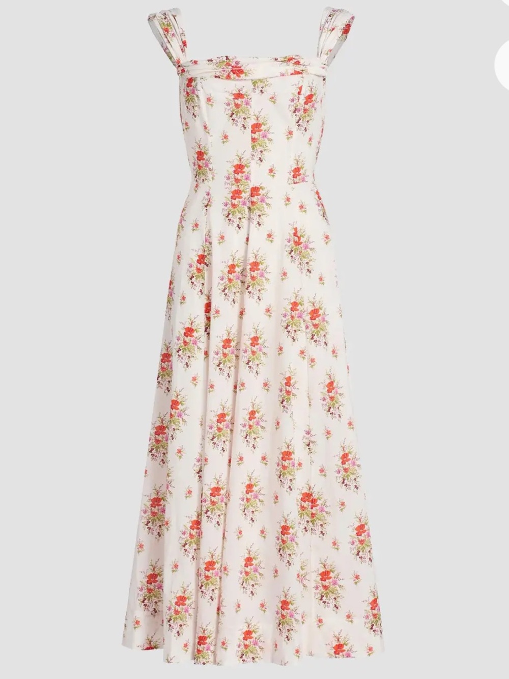 Doen Cream Midi Dress with Red & Pink Floral Print